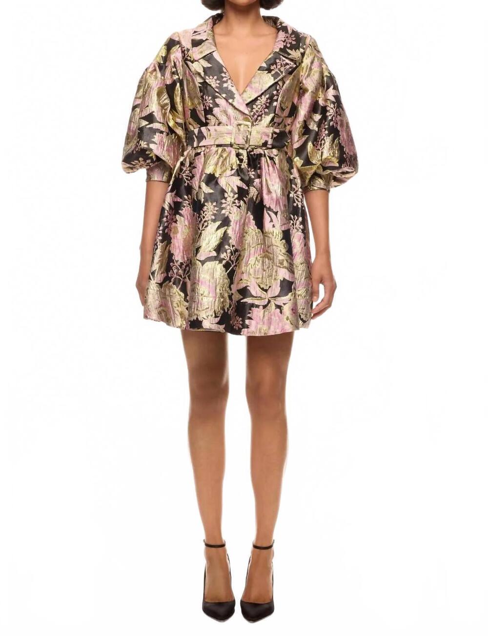 NEW JEWEL BADGLEY MISCHKA mischka puff tuxedo dress in pink/ gold
